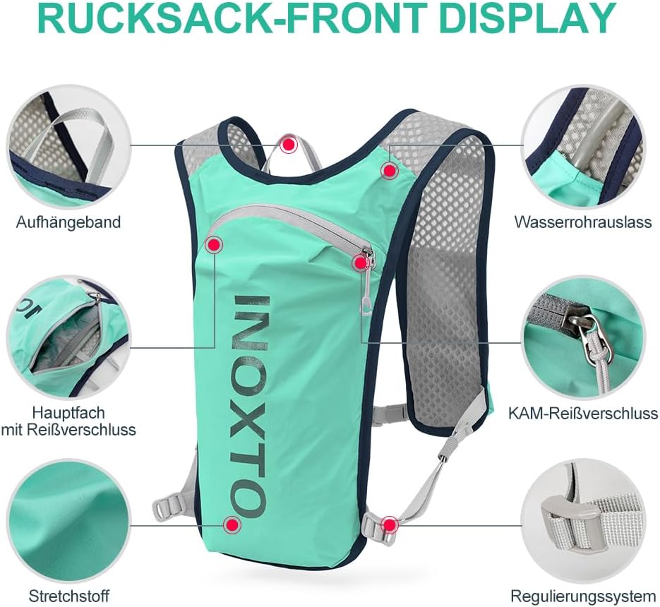 Trinkrucksack mit 1.5l Wasserblase, Hellgrün Standard