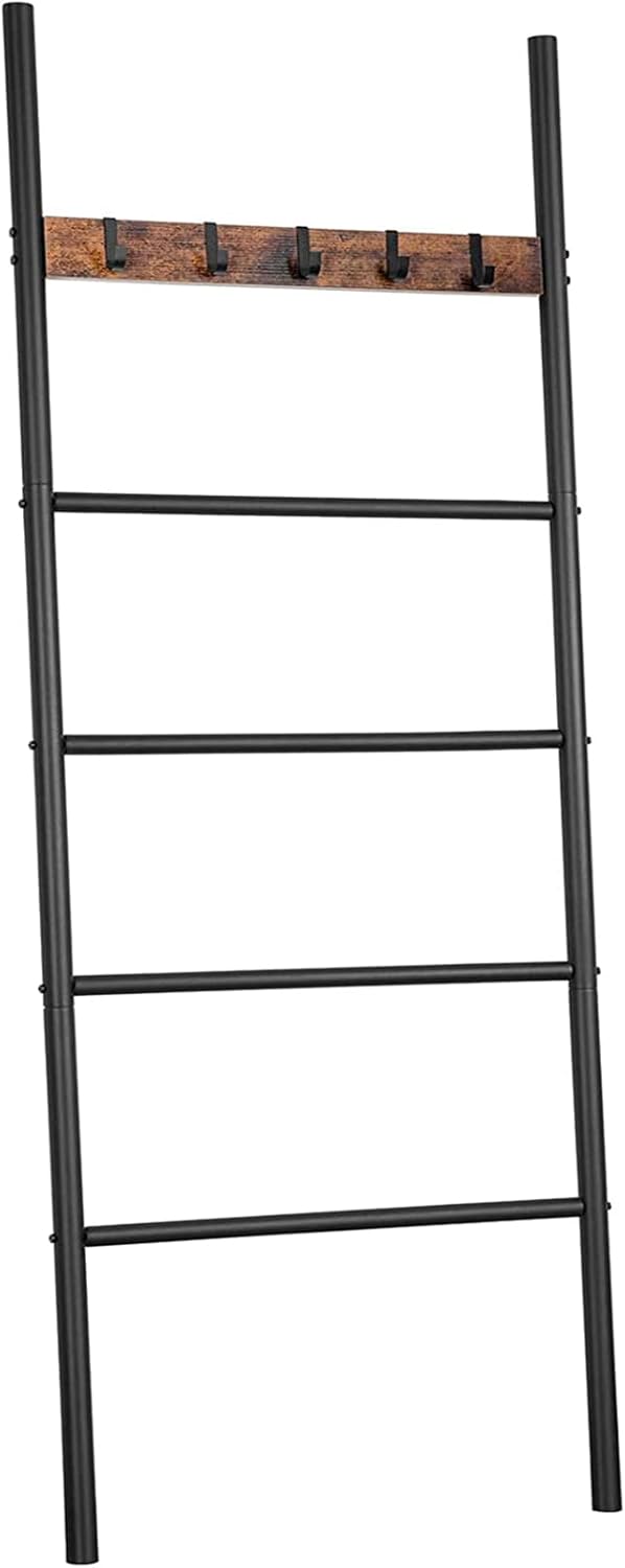 Handtuchleiter mit 5 Haken, Dunkelbraun + Schwarz