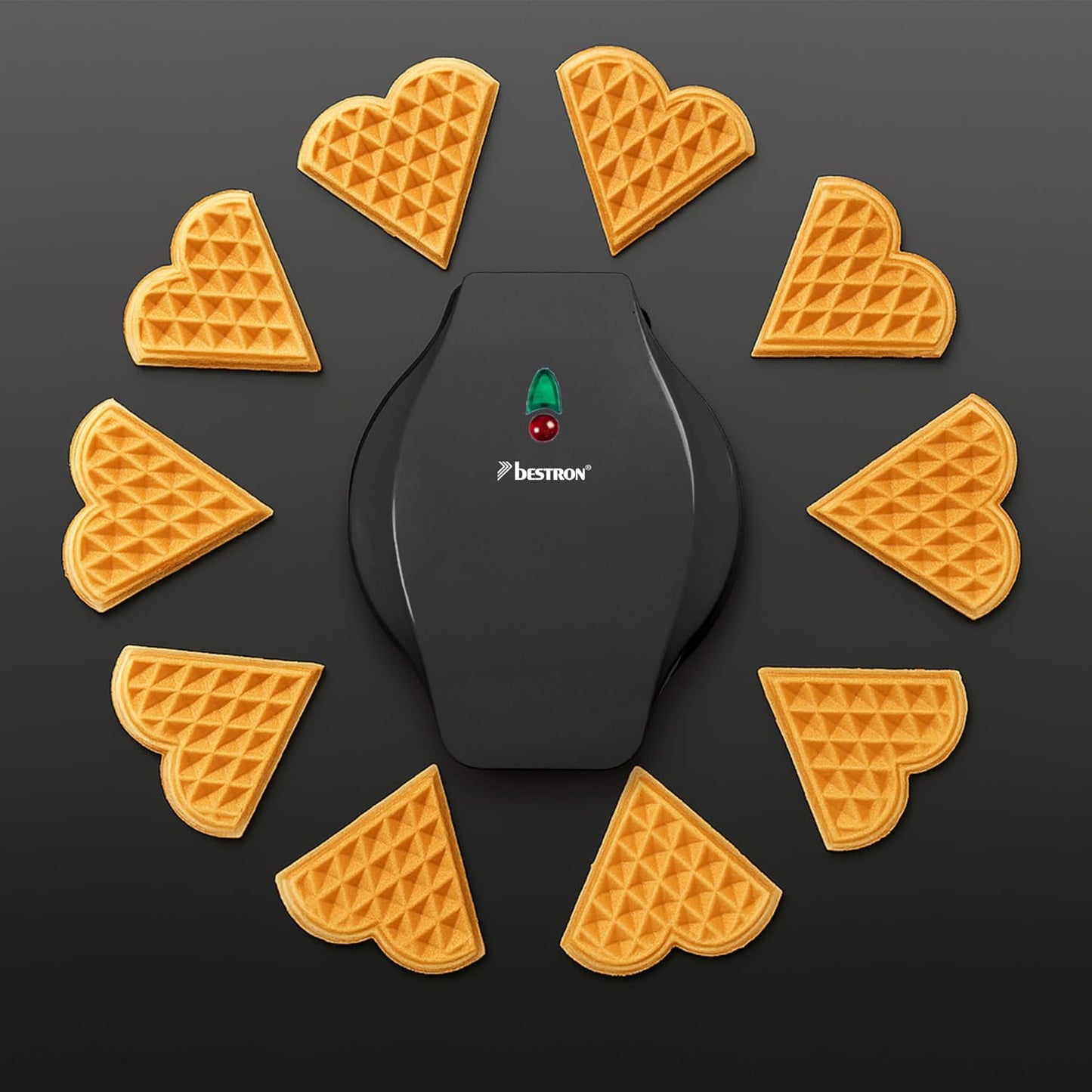 Herzwaffeleisen mit Antihaftbeschichtung, 700W, Mattschwarz