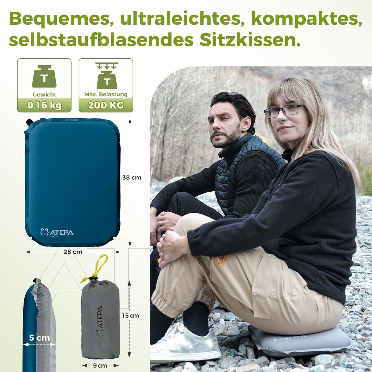 Aufblasbares Sitzkissen, Blau 1er Pack 38 x 28 x 5 cm