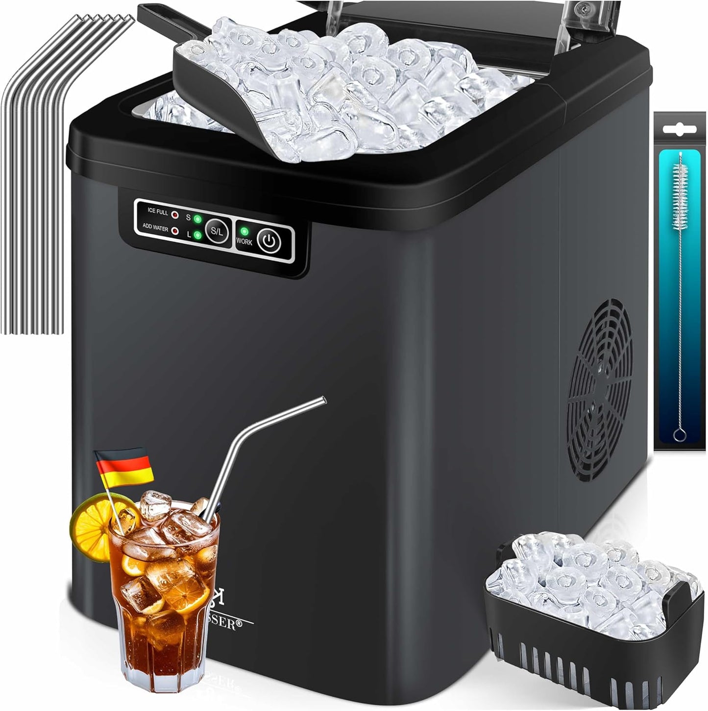 Eiswürfelmaschine mit LED-Display, Anthrazit