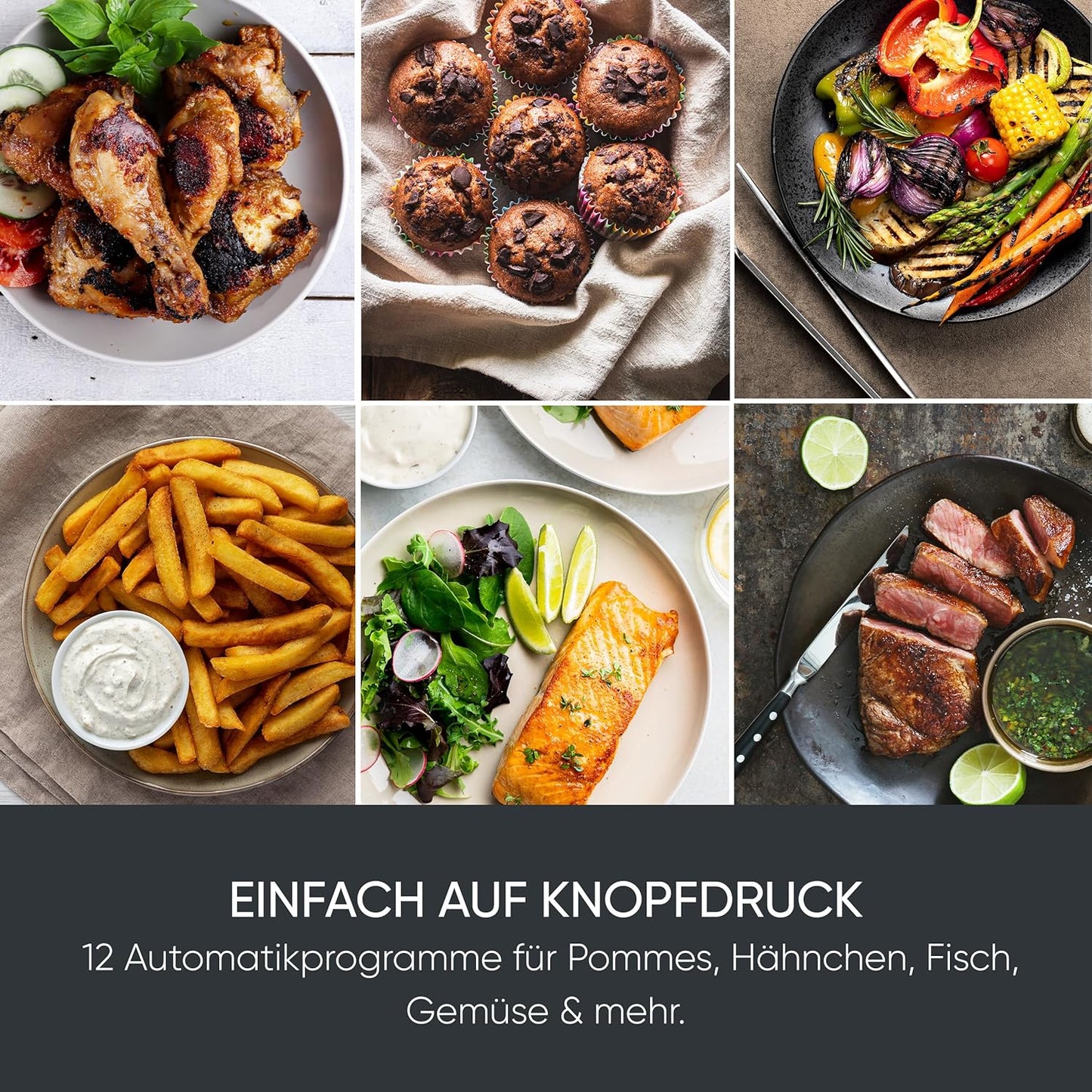 Heissluftfritteuse mit Automatikprogrammen, 7L Schwarz