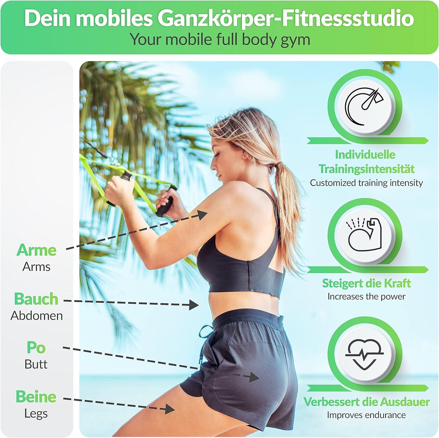 Schlingentrainer Set für Krafttraining, Expert Edition, Lime Sling Mit Spacer