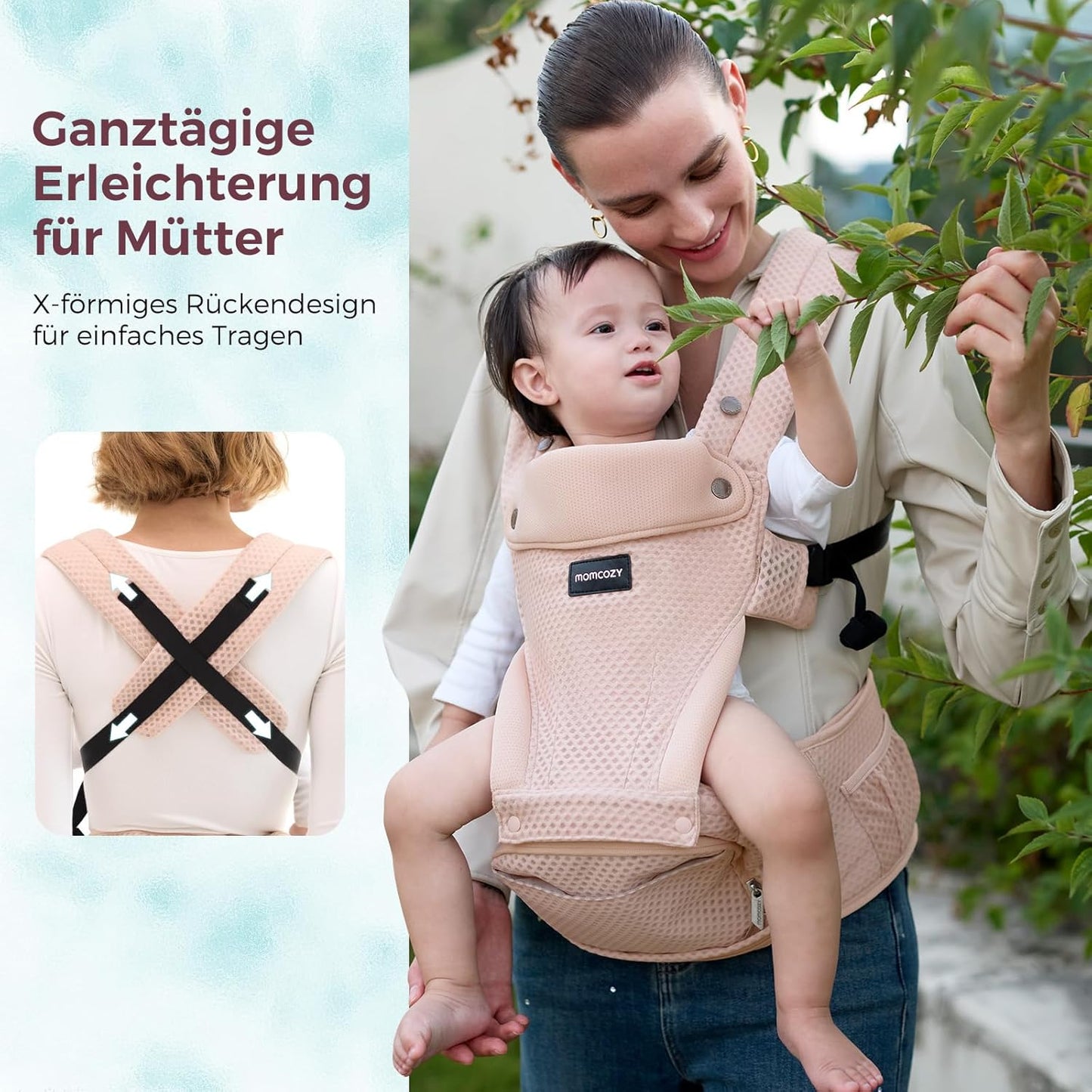 2-in-1 Verstellbare Babytrage mit Hüftkissen, Rosa