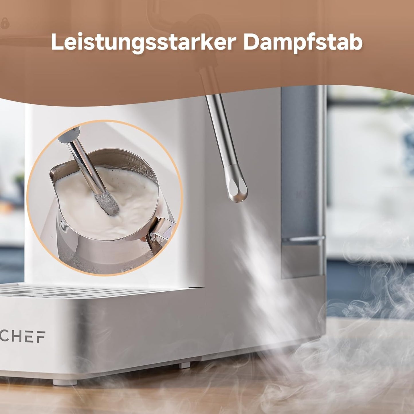 Siebträgermaschine mit Milchaufschäumer, 1.5 Liter White