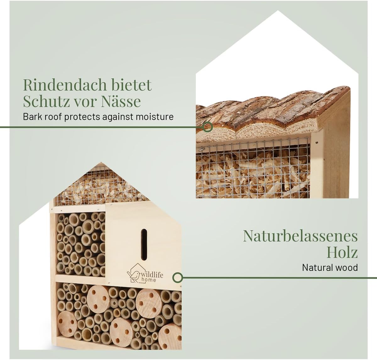 Bienenhotel, Wildbienen-Villa mit Rindendach