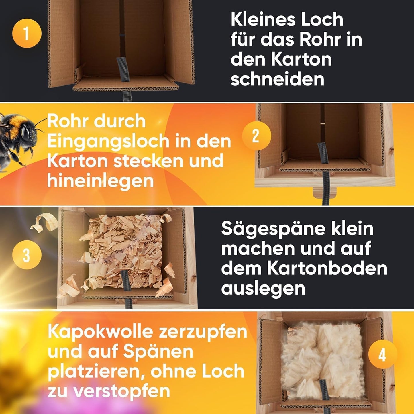 Hummelhaus mit Wachsmottensperre & Nistmaterial, mit Vorbau und Wachsmottensperre