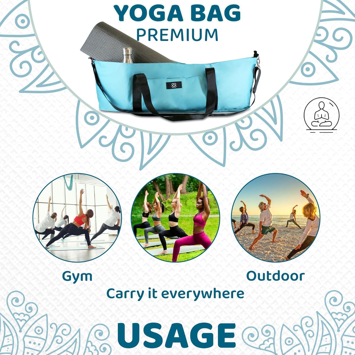Yogatasche mit Schultergurt und Fächern, Türkisblau