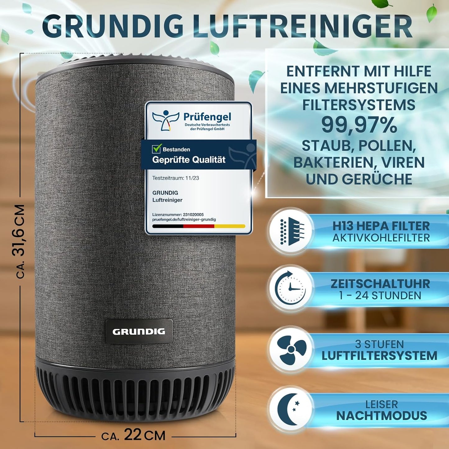 Luftreiniger mit HEPA- und Aktivkohlefilter, Luftreiniger