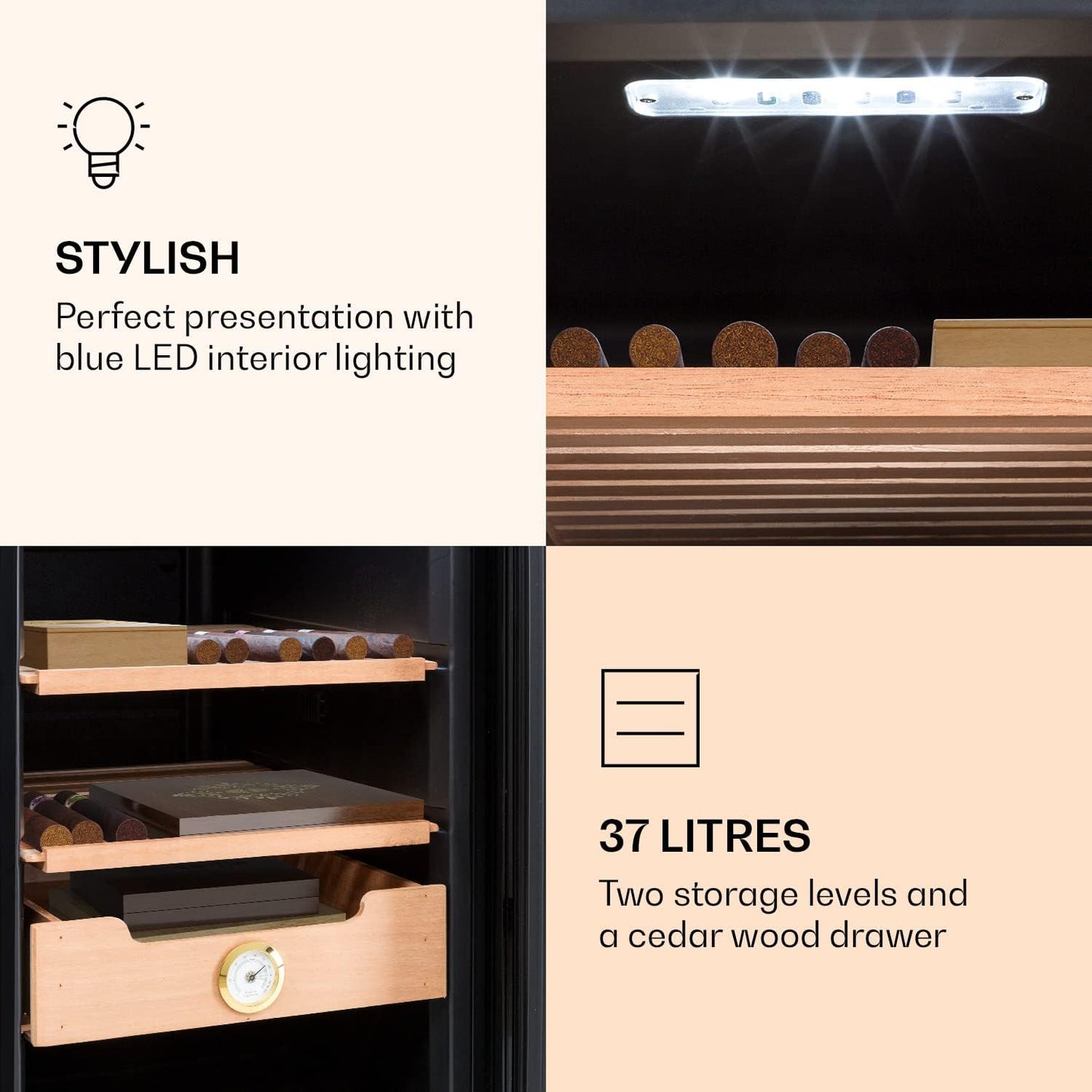 Thermoelektrischer Zigarren-Humidor Schrank 37L, 37 L Silber