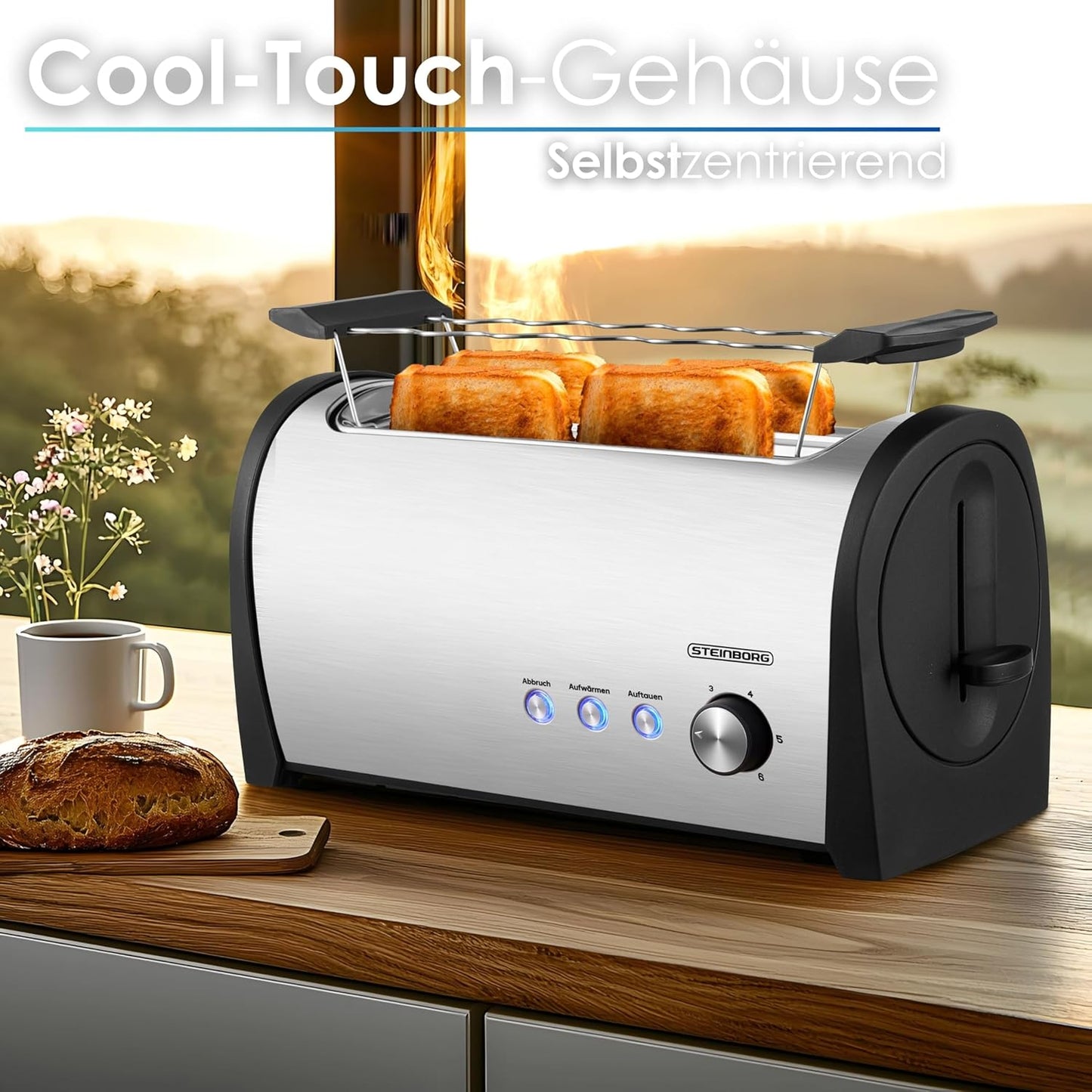 Toaster für 4 Scheiben mit Brötchenaufsatz