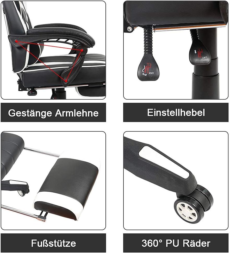 Ergonomischer Gamingstuhl mit Fussstütze, Blau