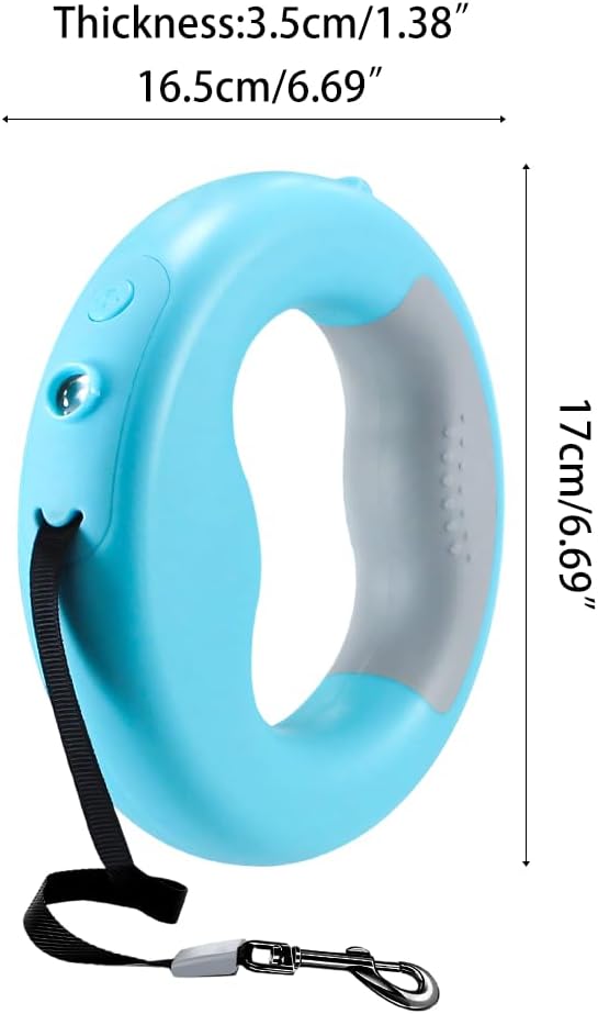 Einziehbare Hundeleine mit LED-Licht und Kotbeutelspender, Blauer Donut