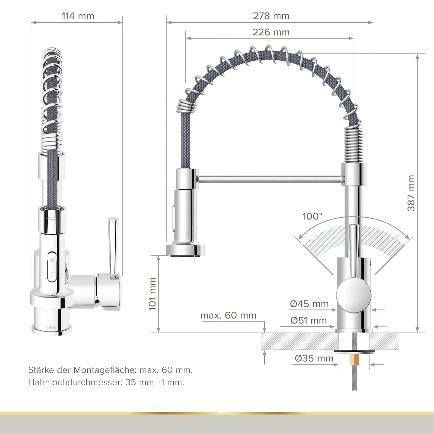 Küchenarmatur NOVA mit verstellbarer Pendelbrause, Chrom