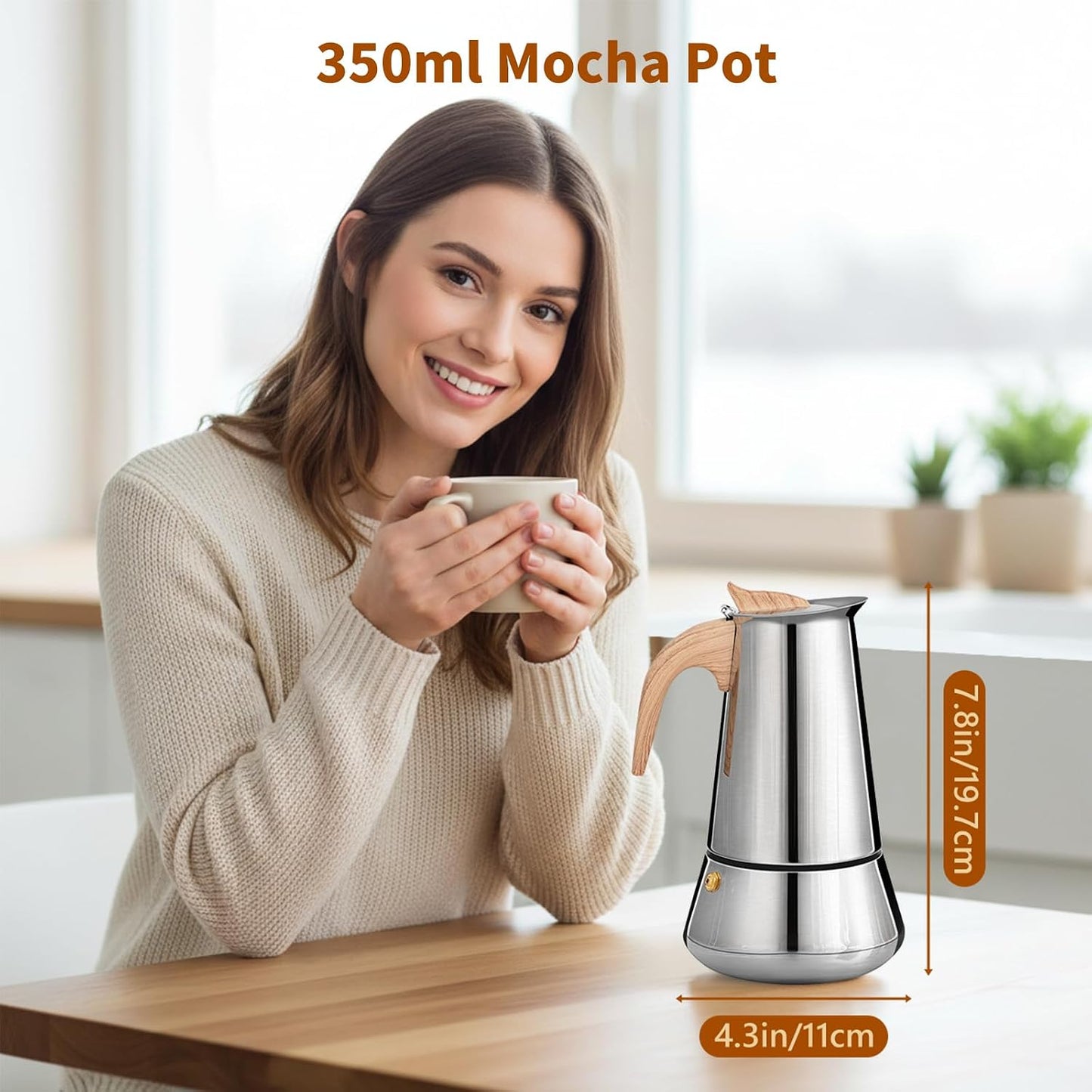 Edelstahl Espressokocher für 6 Tassen, induktionsfähig