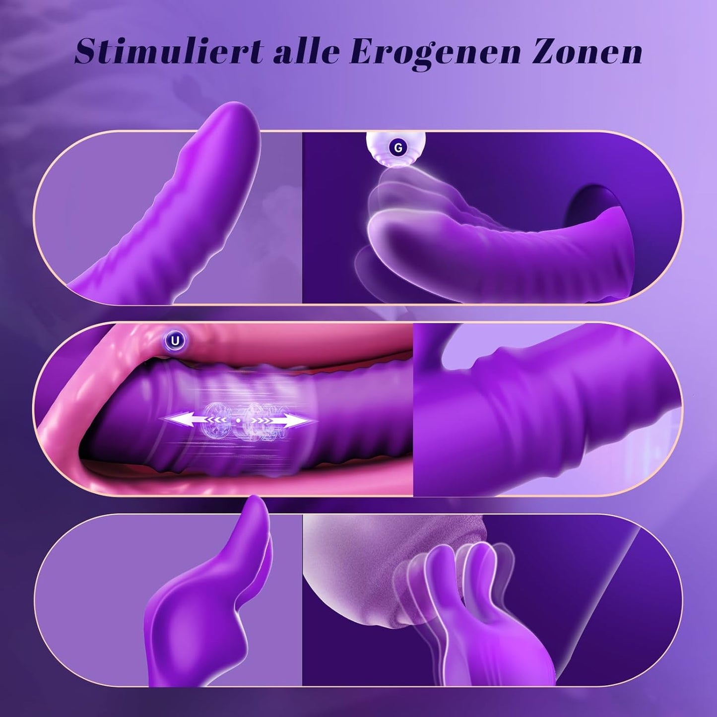 Dildo Vibrator mit Stoss- und Schwungmodi, Lila unisize