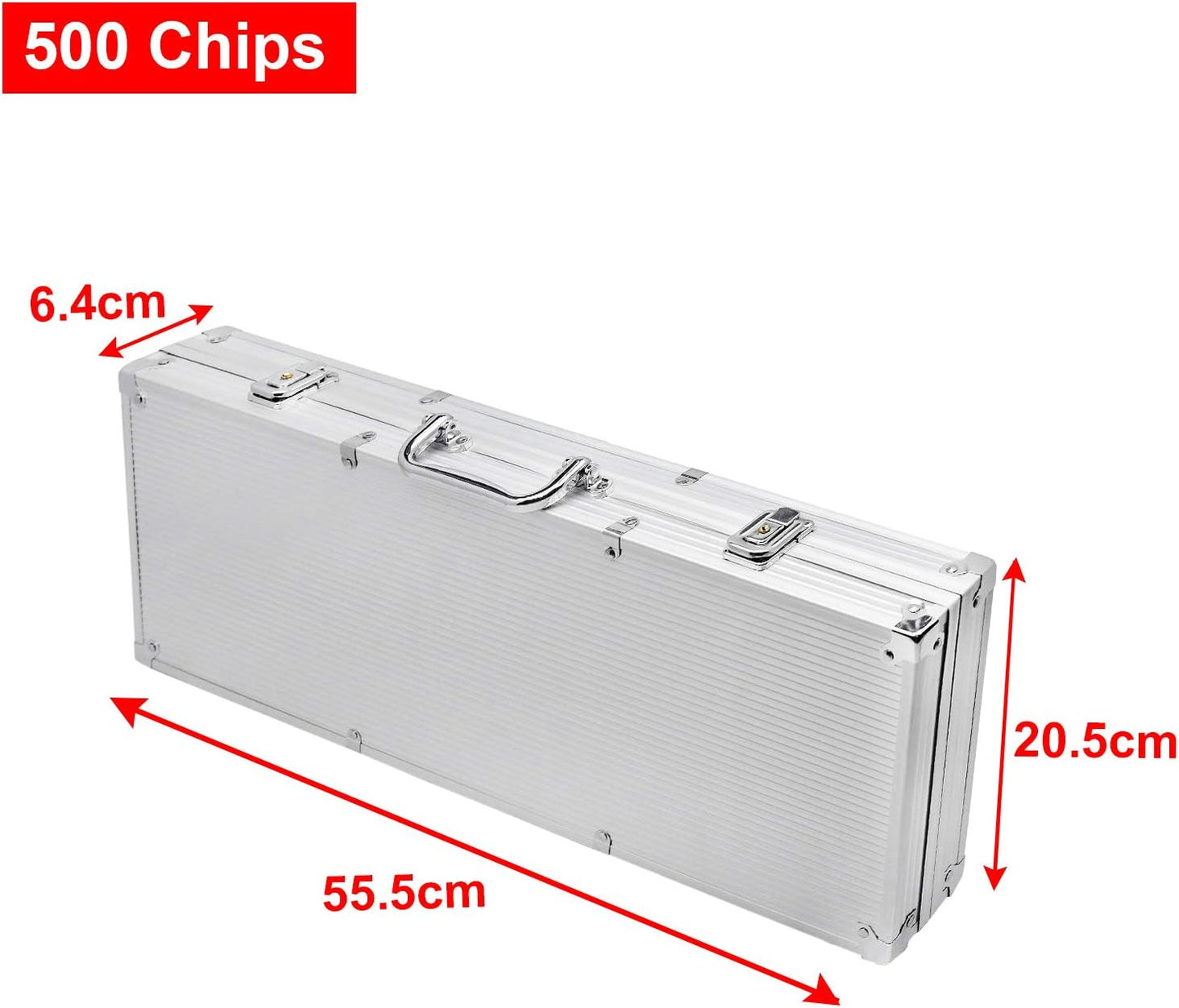 Pokerkoffer Set mit 500 Chips, 500 Chips, Silber Aluminium-gehäuse