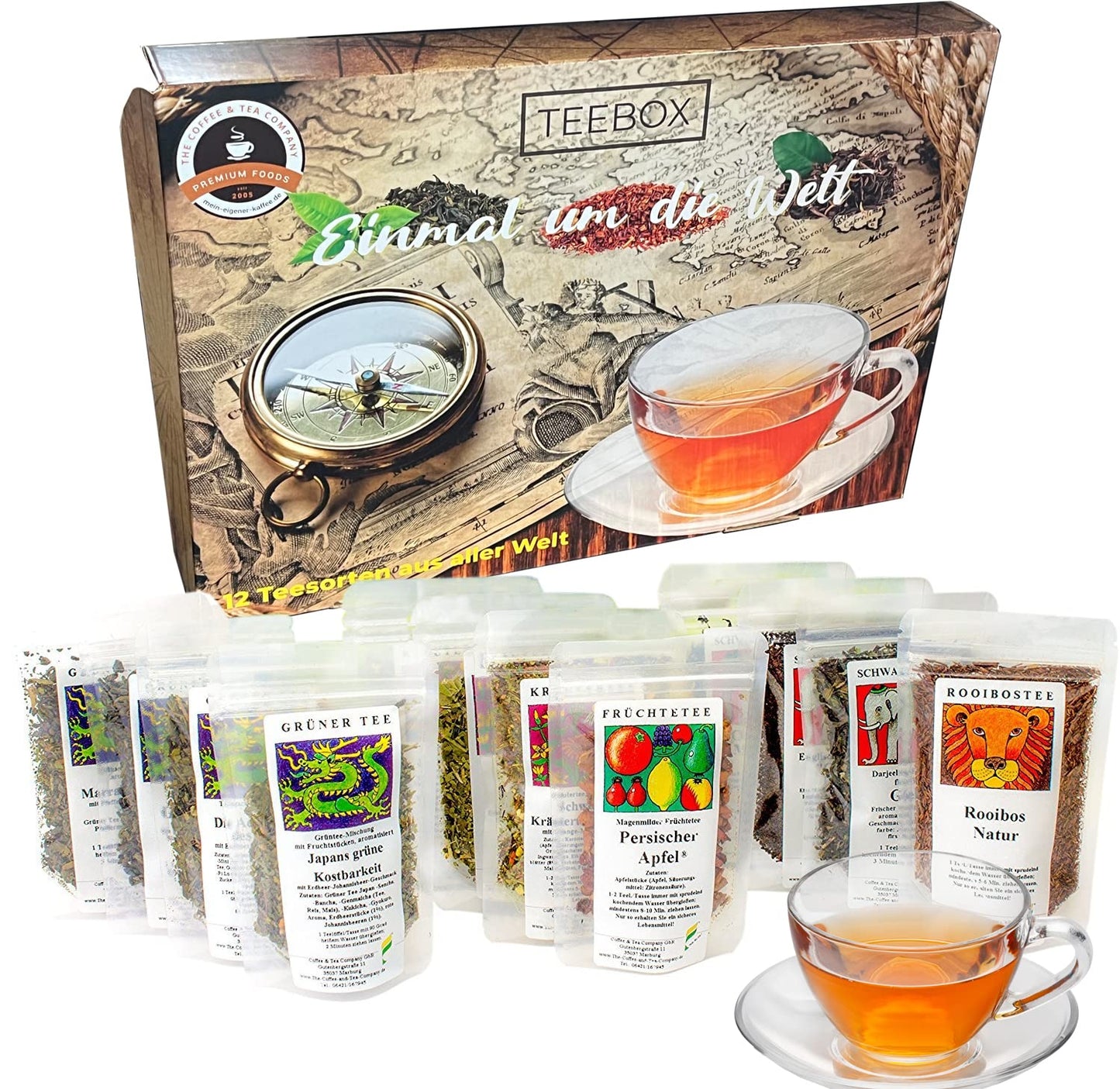 Tee-Probierpaket Geschenkbox, Einmal um die Welt