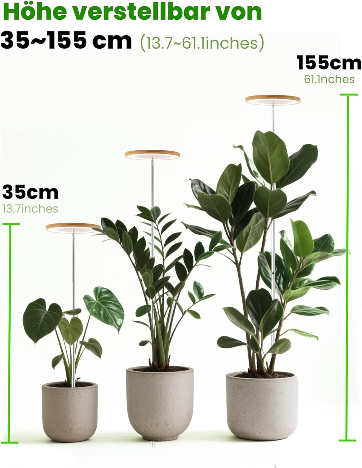 Höhenverstellbare LED-Wachstumslampe, Bambus 1 PCS