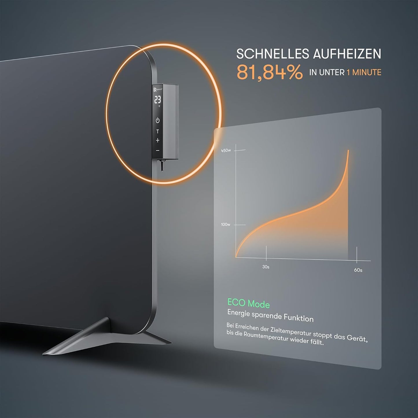 Infrarotheizung mit Smart Thermostat & App-Steuerung, Schwarz