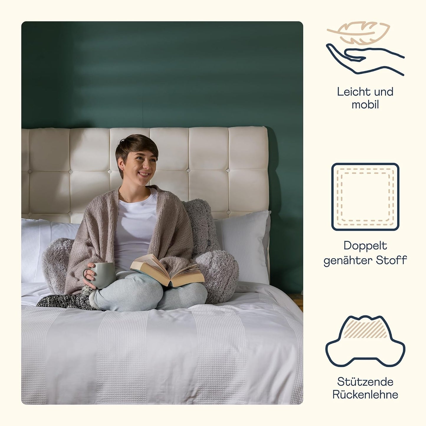 Lesekissen mit Rückenlehne und Sitzsack-Füllung, 1er Pack Grau