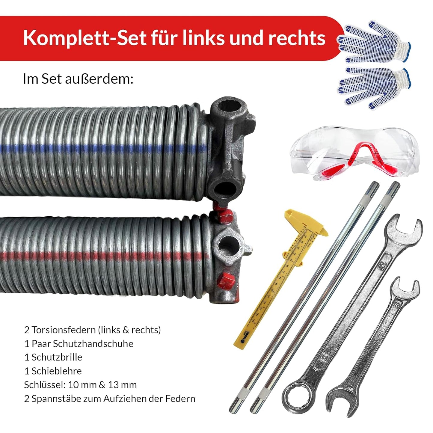 Kastom Garagentor Torsionsfedern Set mit Zubehör, 51/5,5/857 mm