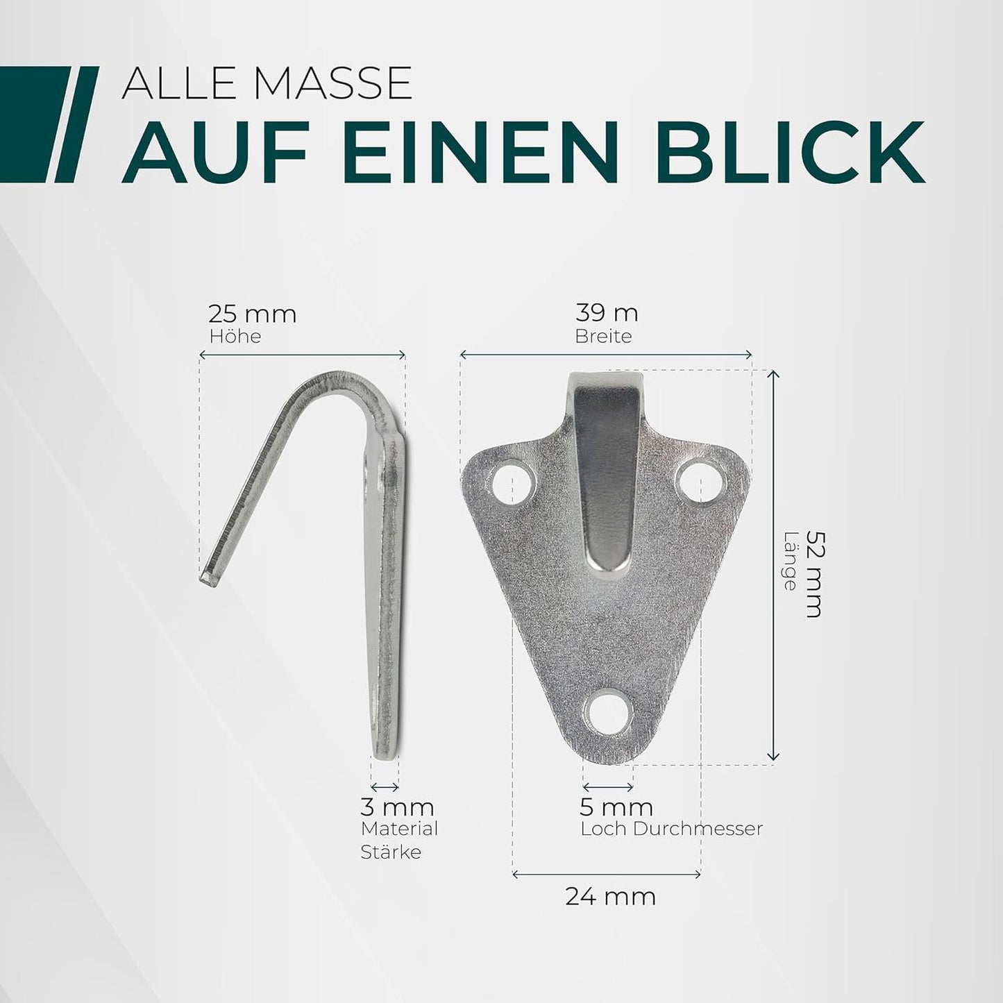 Dreiloch Abspannhaken, 20 Haken ohne Schrauben
