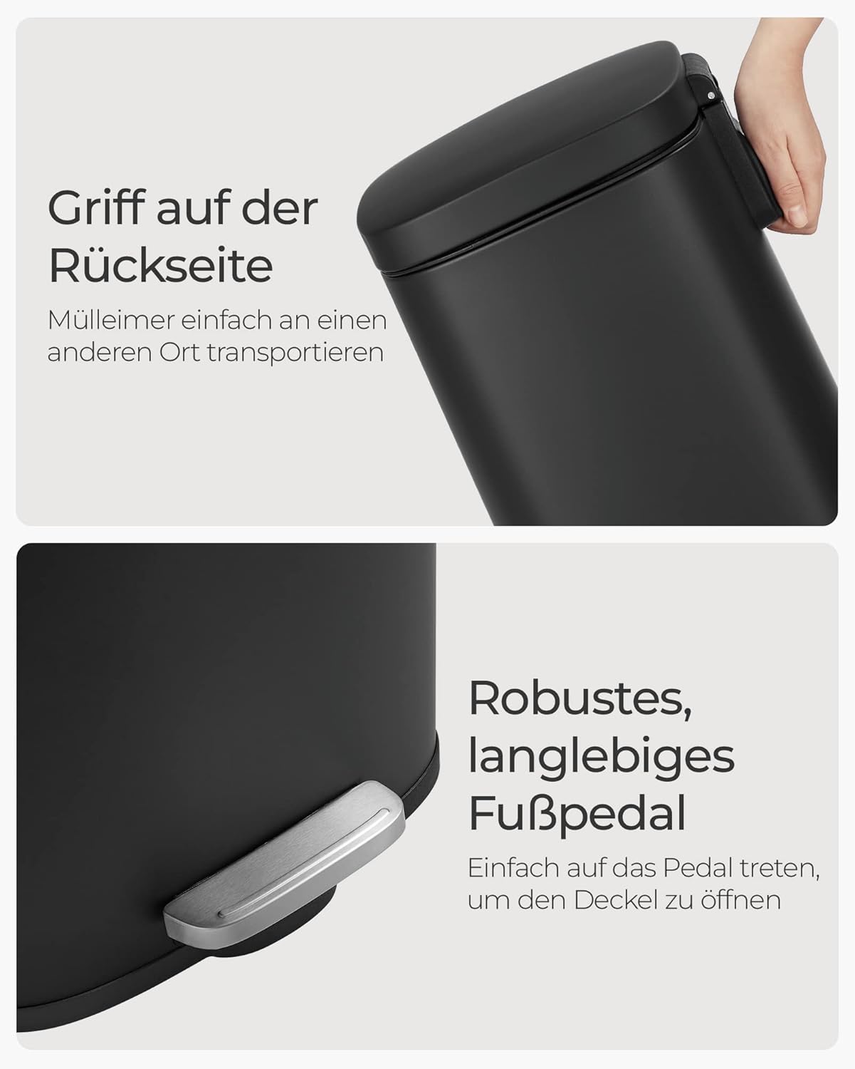 Mülleimer mit Softclose und Fusspedal, 30 Liter, Schwarz