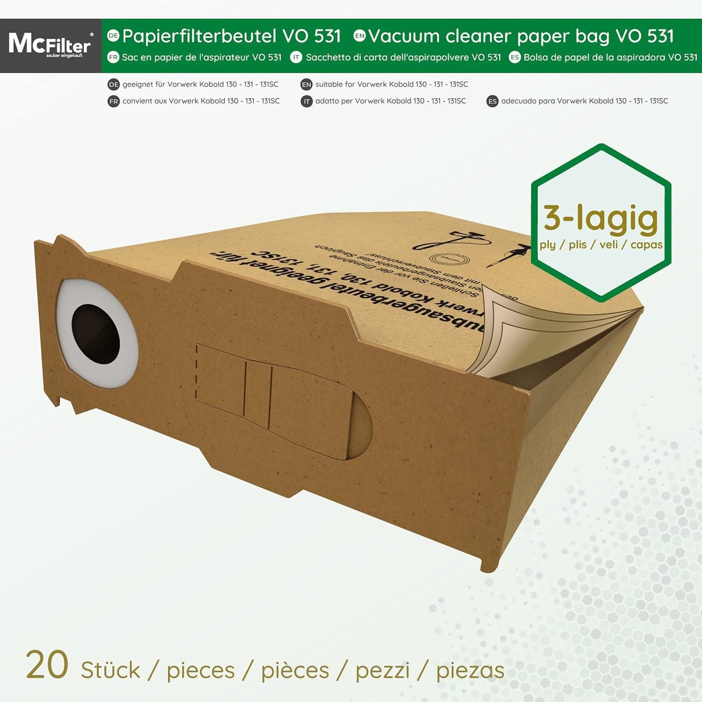Staubbeutel, geeignet für Vorwerk Kobold VK 130 / 131