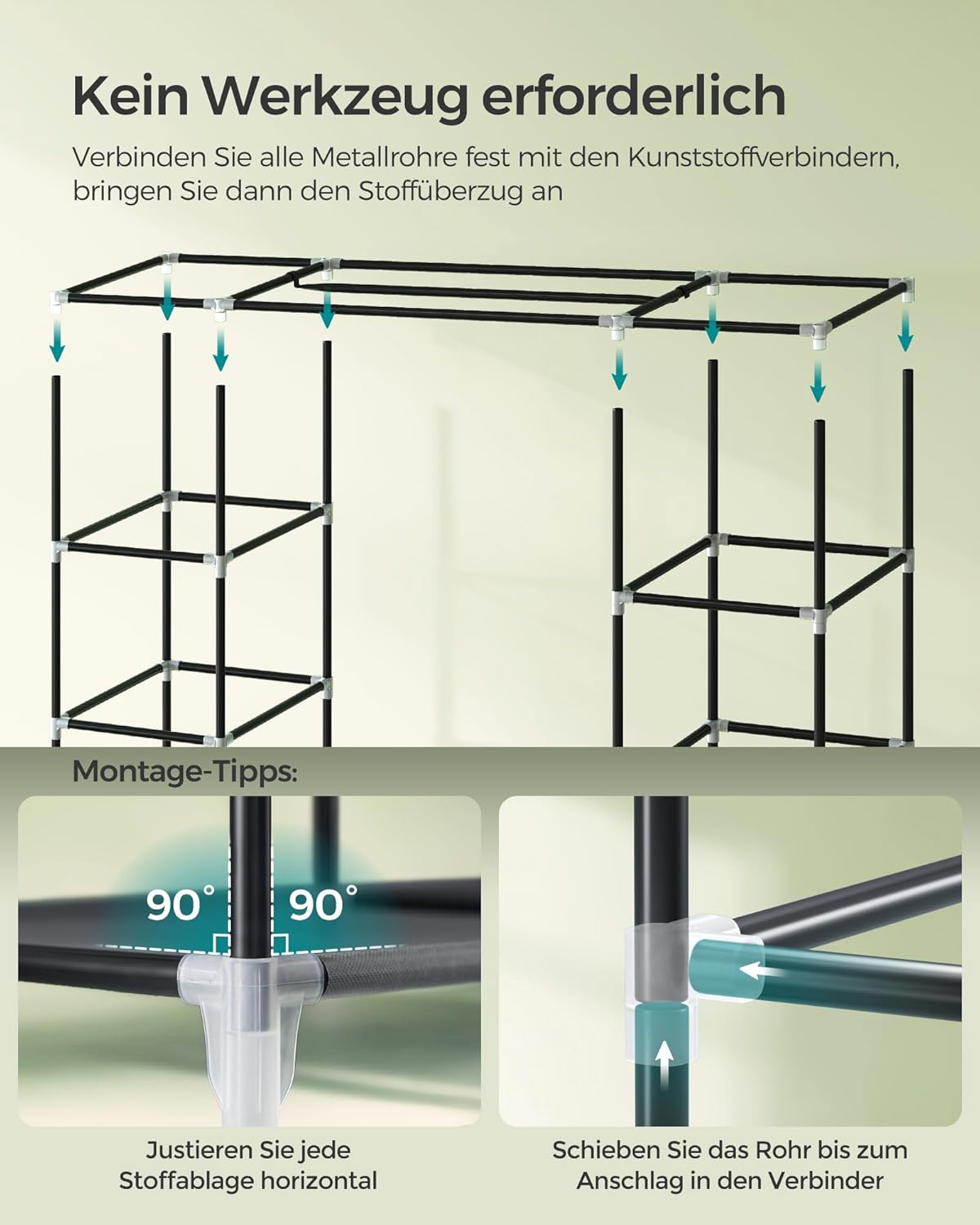 Kleiderschrank Miranda mit Stange und Ablagen, Grau
