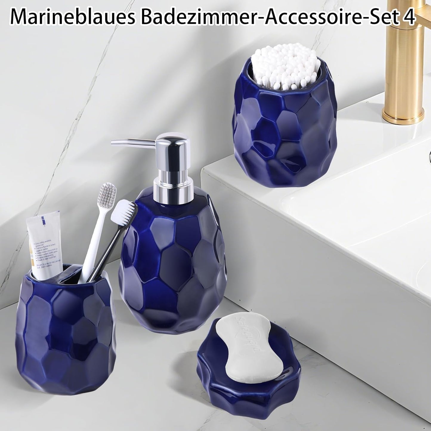 4-teiliges Badezimmer-Zubehör-Set, Dunkelblau