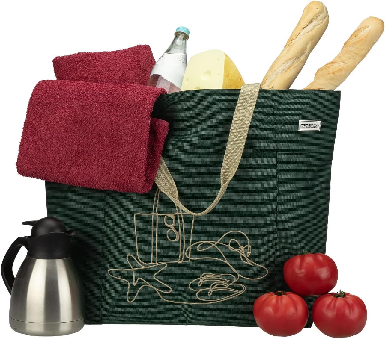 Strandtasche, Grün Bestickt