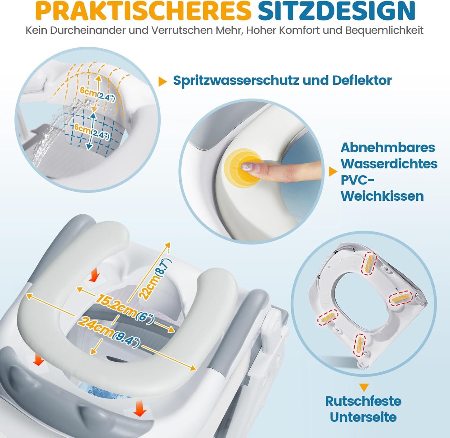 Toilettensitz Kinder mit Treppe und Spritzschutz, Grau