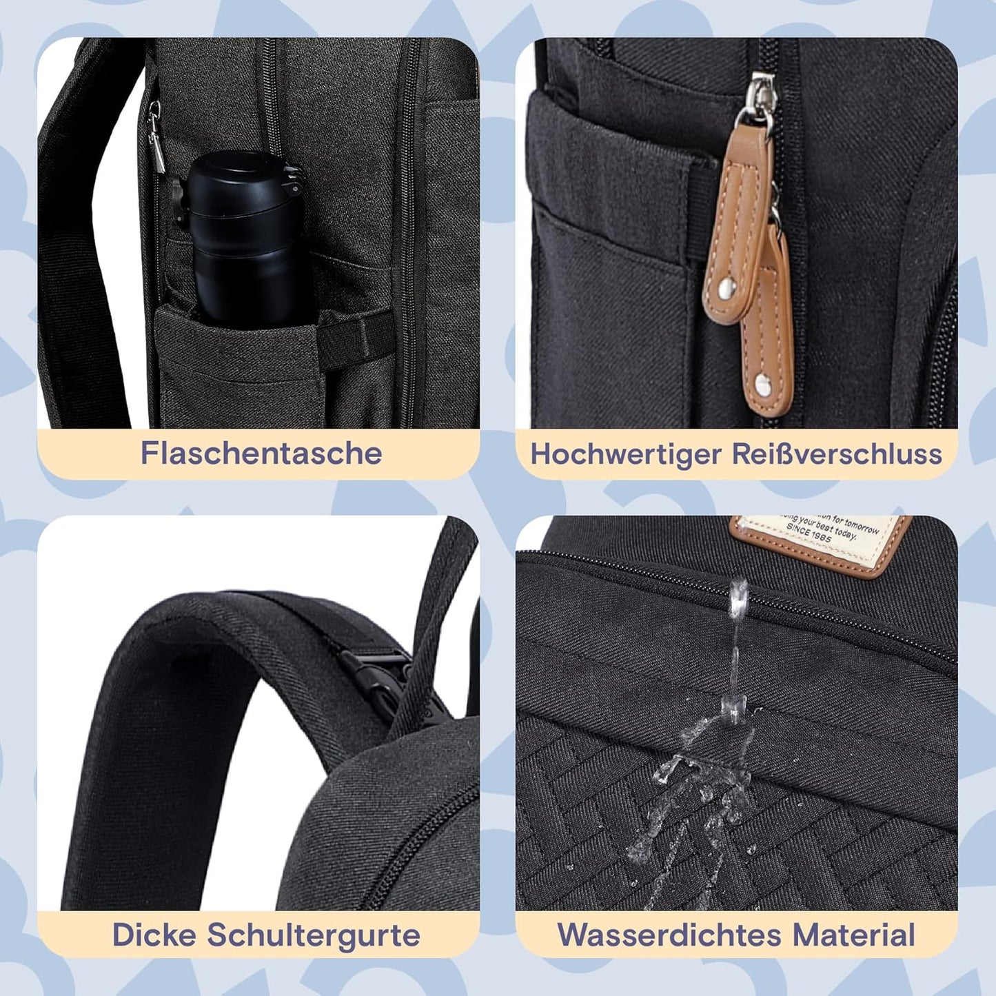 Baby Wickelrucksack mit Wickelauflage und Kinderwagengurten, Schwarz