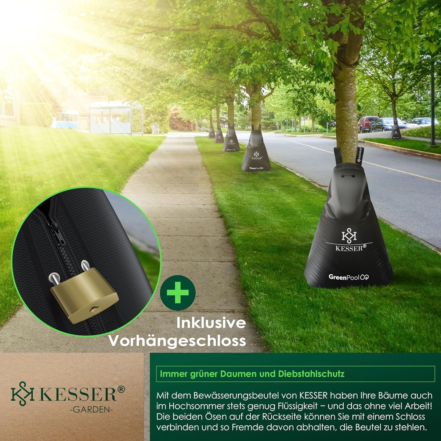 Baumbewässerungssack-Set mit Diebstahlschutz, 75 Liter 2er Set Schwarz