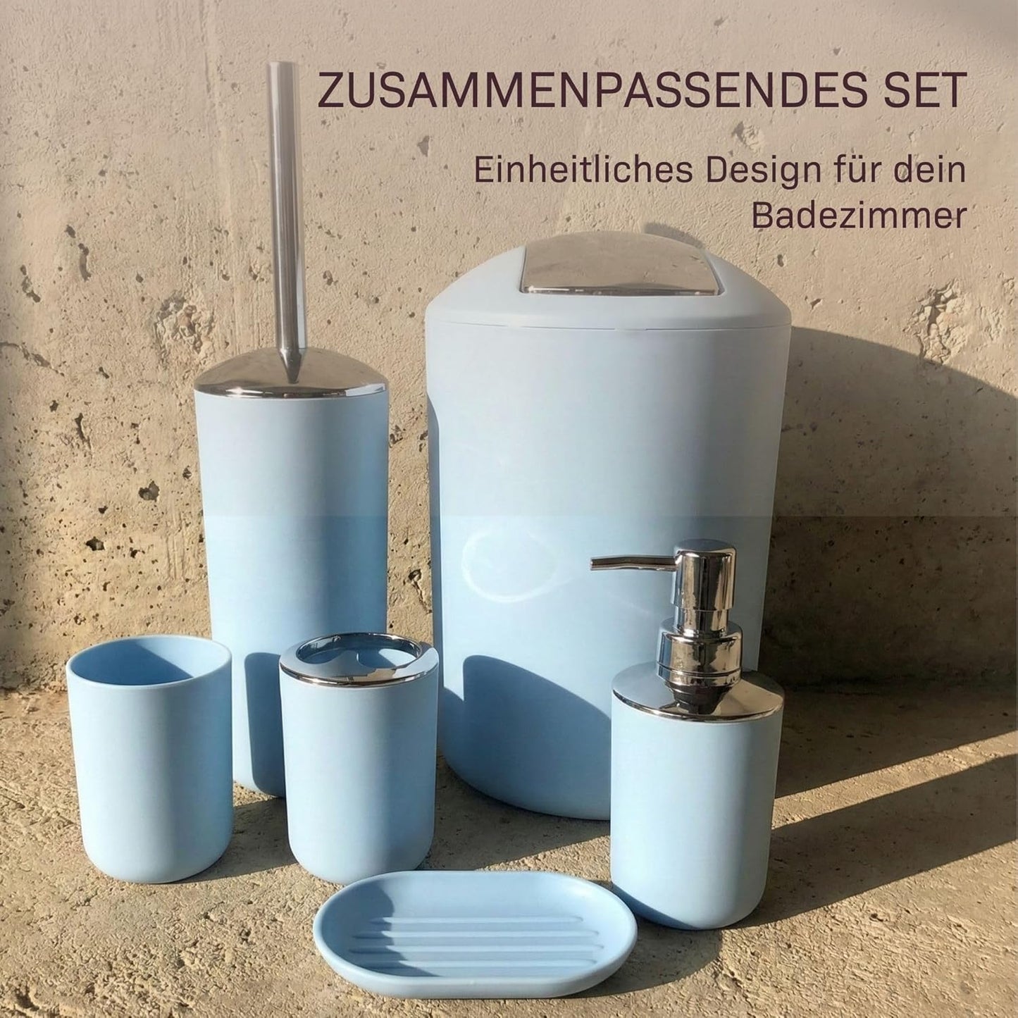 6-teiliges Badezimmer-Zubehörset, Hellblau