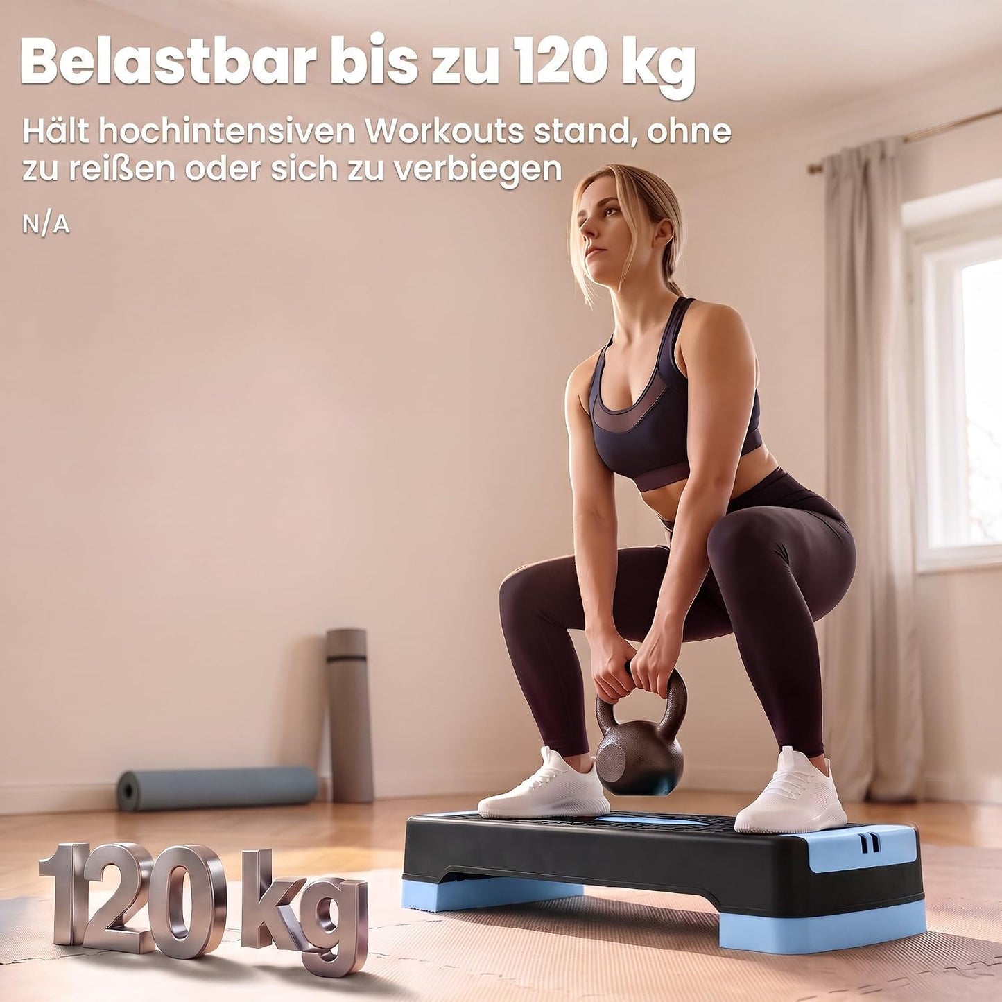 Steppbrett mit Widerstandsbändern und Anti-Rutsch-Matte