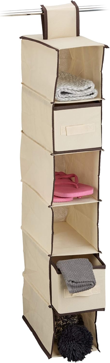 3er-Pack Hängeregal mit 6 Fächern und 2 Schüben, Beige, Dunkelbraun