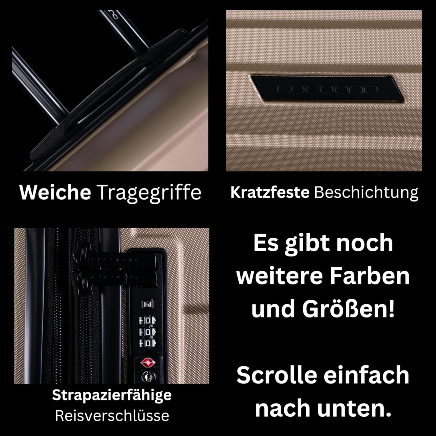 Reisekoffer-Set mit Rollen & TSA Schloss (2-teilig), Champagner 2er SET