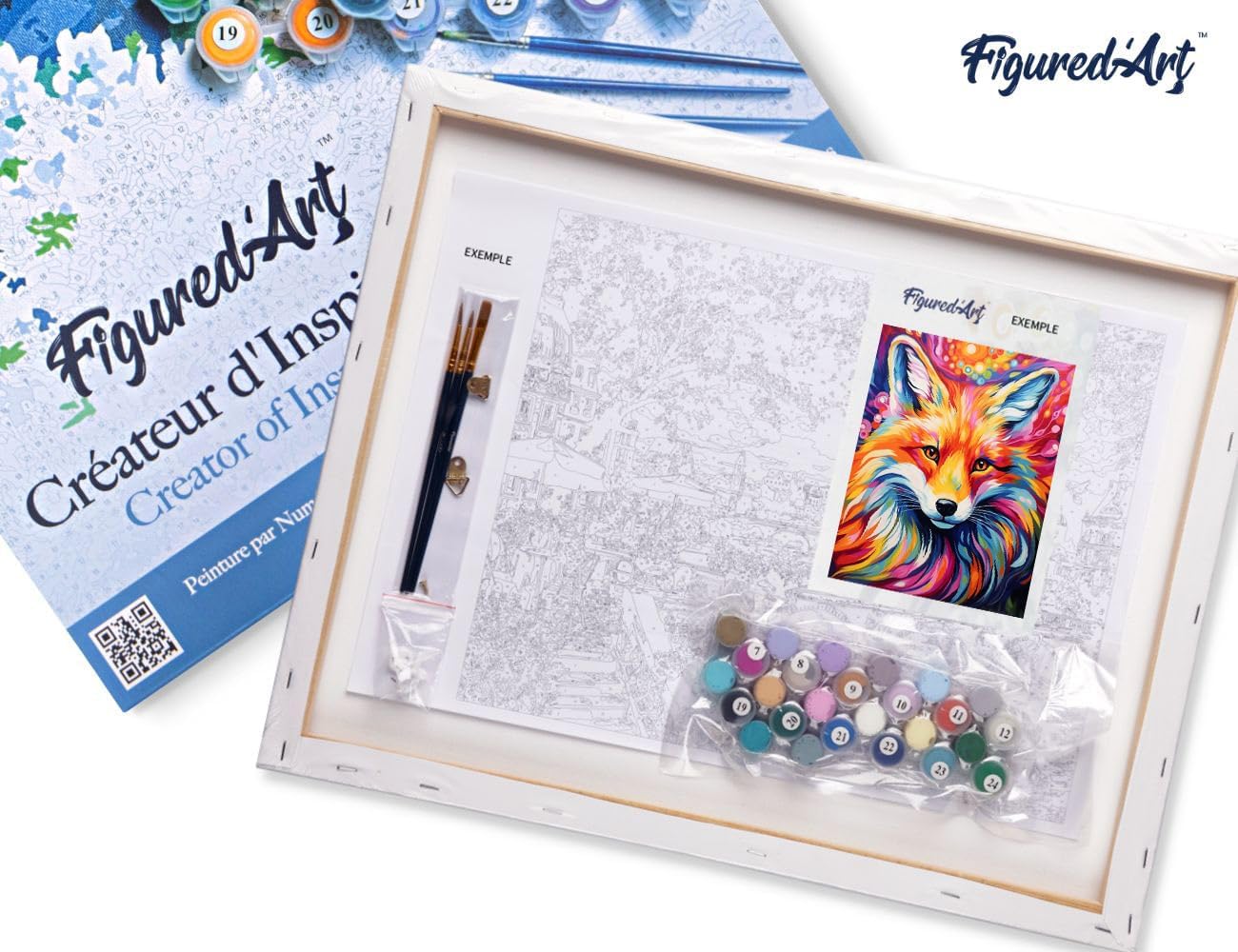 Malen Nach Zahlen Set mit Rahmen, Fuchs Farbenfroh Abstrakt 40x50cm Mit Rahmen (bereits gespannt)