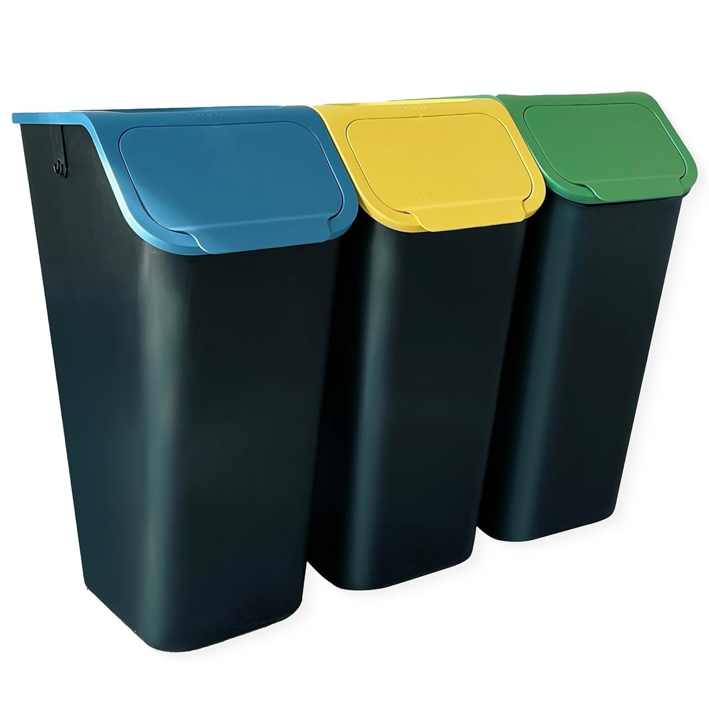 3-teiliges Mülltrennsystem, 3 x 35L Blau Grün Gelb