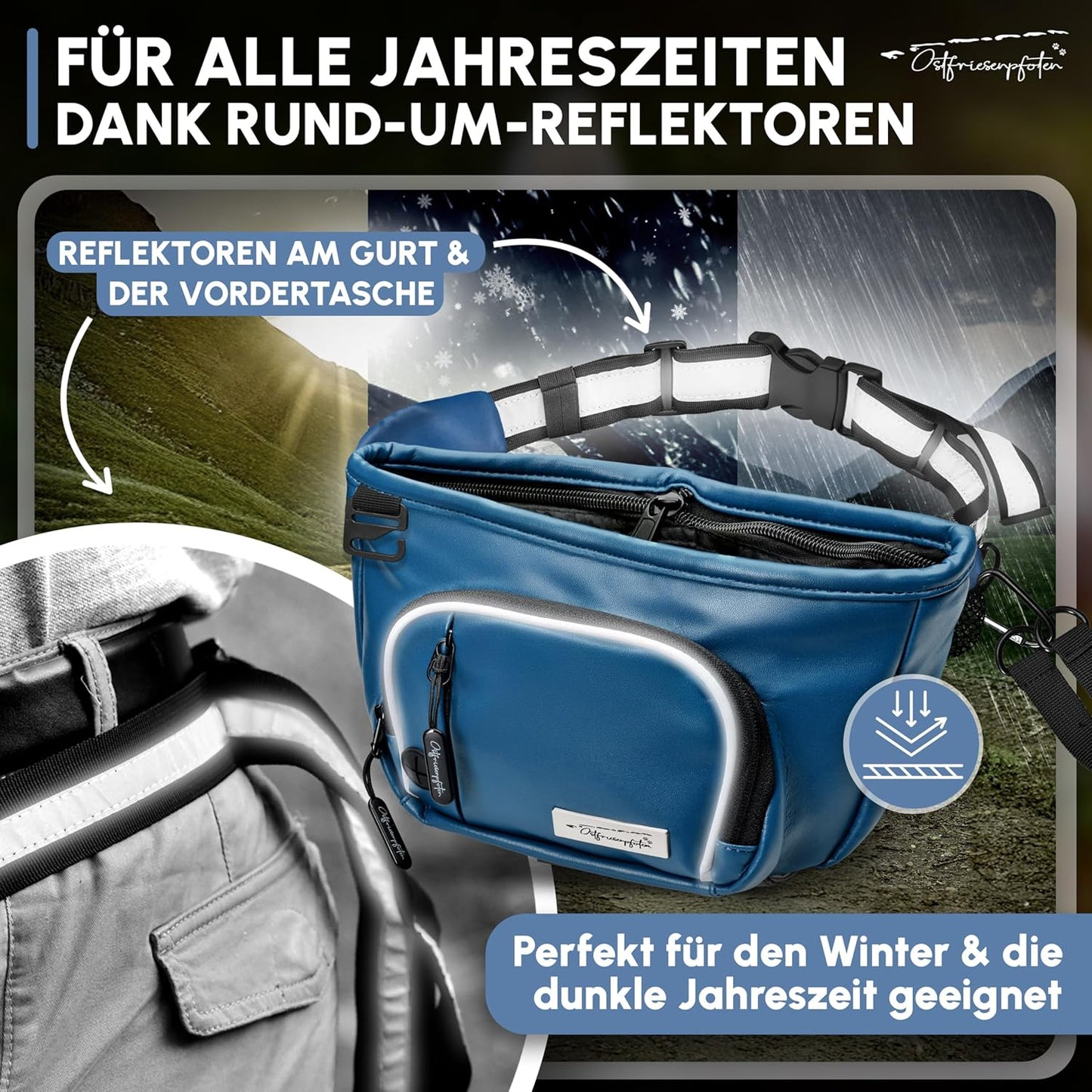 Leckerli-Bauchtasche Talea mit Magnetverschluss und wechselbarem Innenfutter, M Dunkelblau