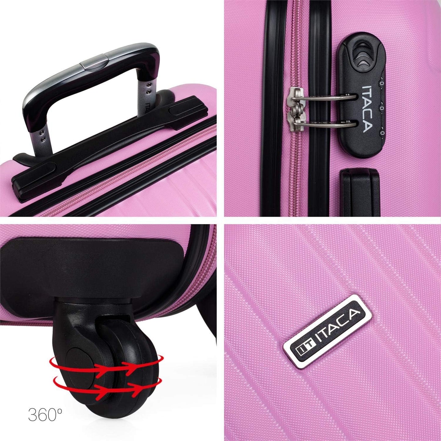 3-teiliges Hartschalenkoffer-Set mit Beautycase und Rollen, Rosa S + M + XS