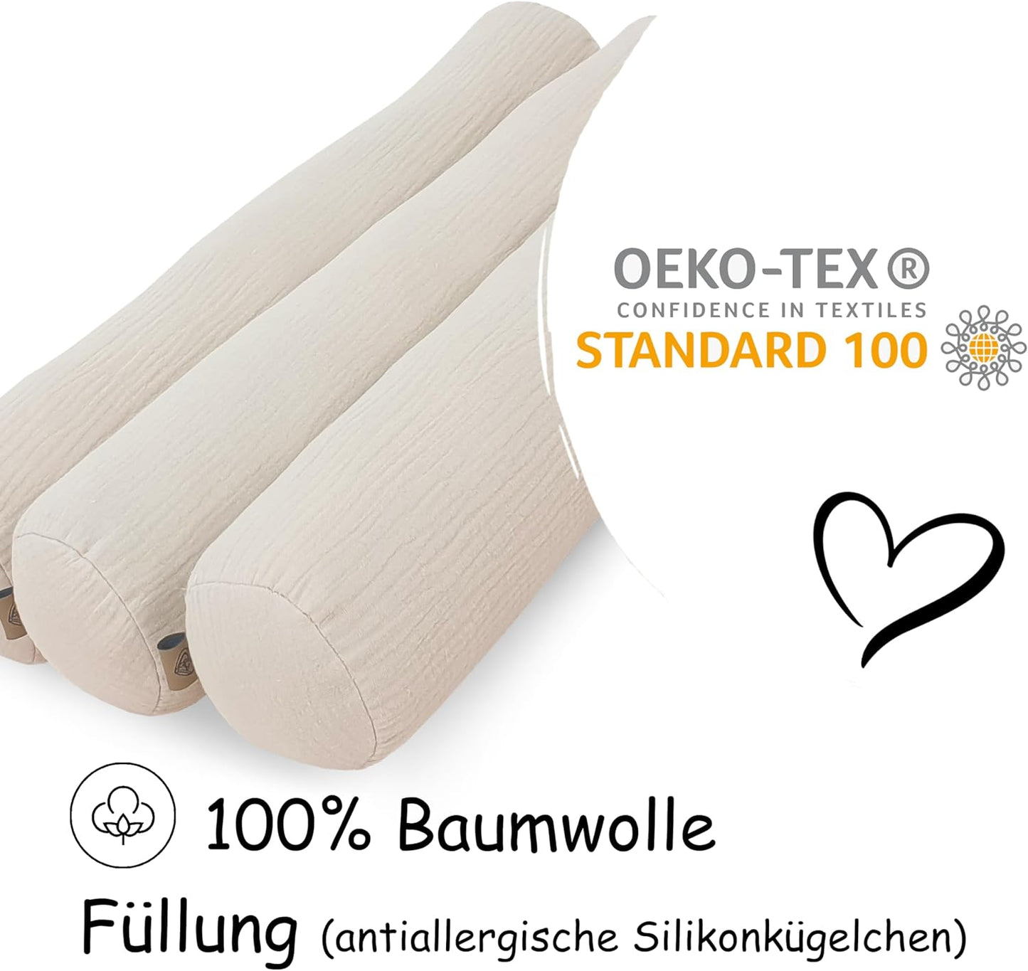 Kissenrollen Set, 10 x 60 cm Beige