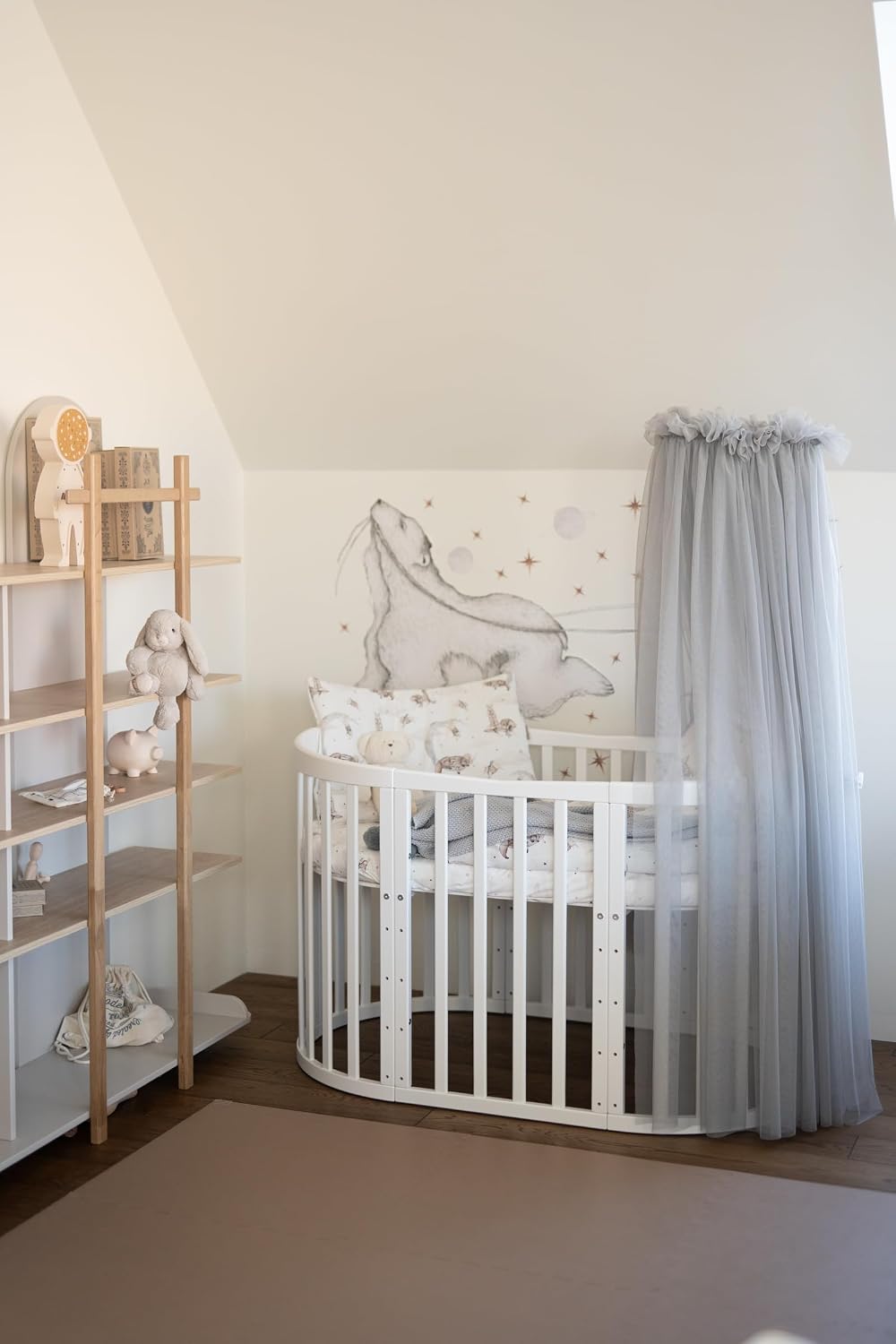 Baldachin Betthimmel aus Tüll für Babybett, Grau