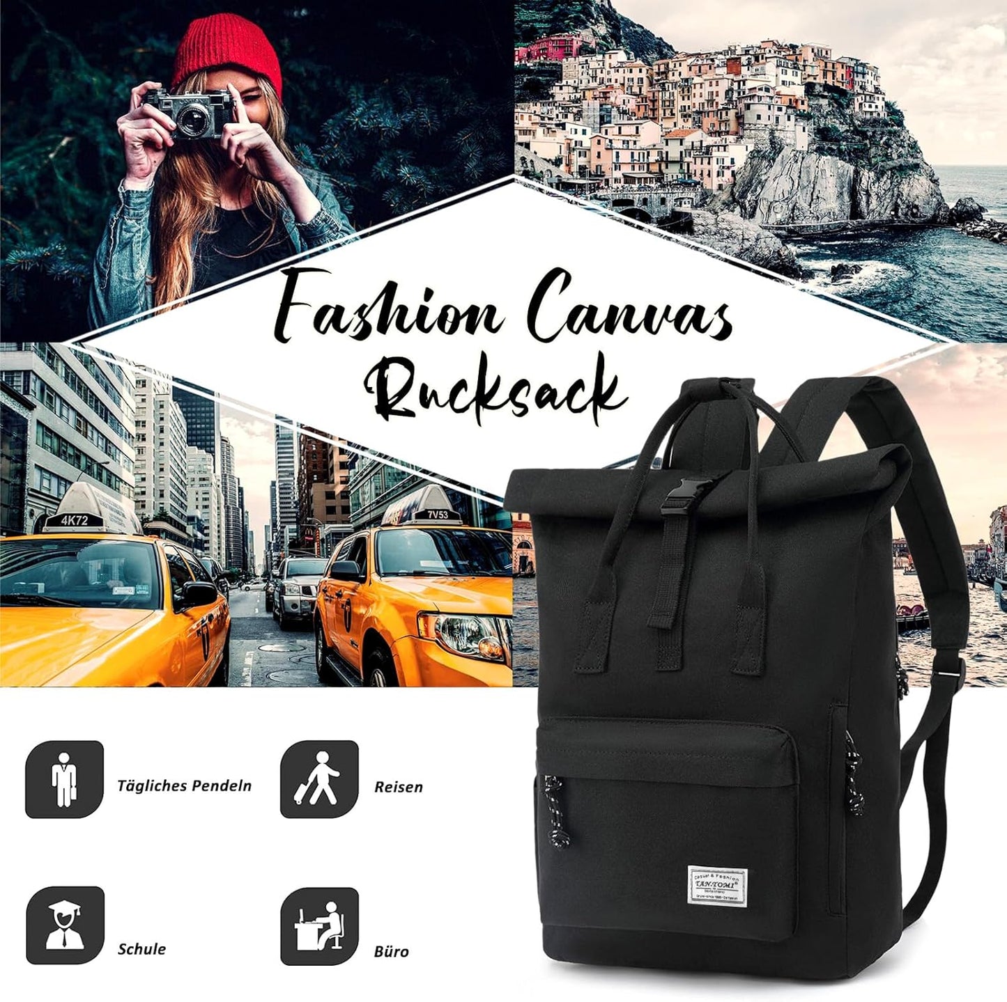 Wasserdichter Laptop-Rucksack, Schwarz 01