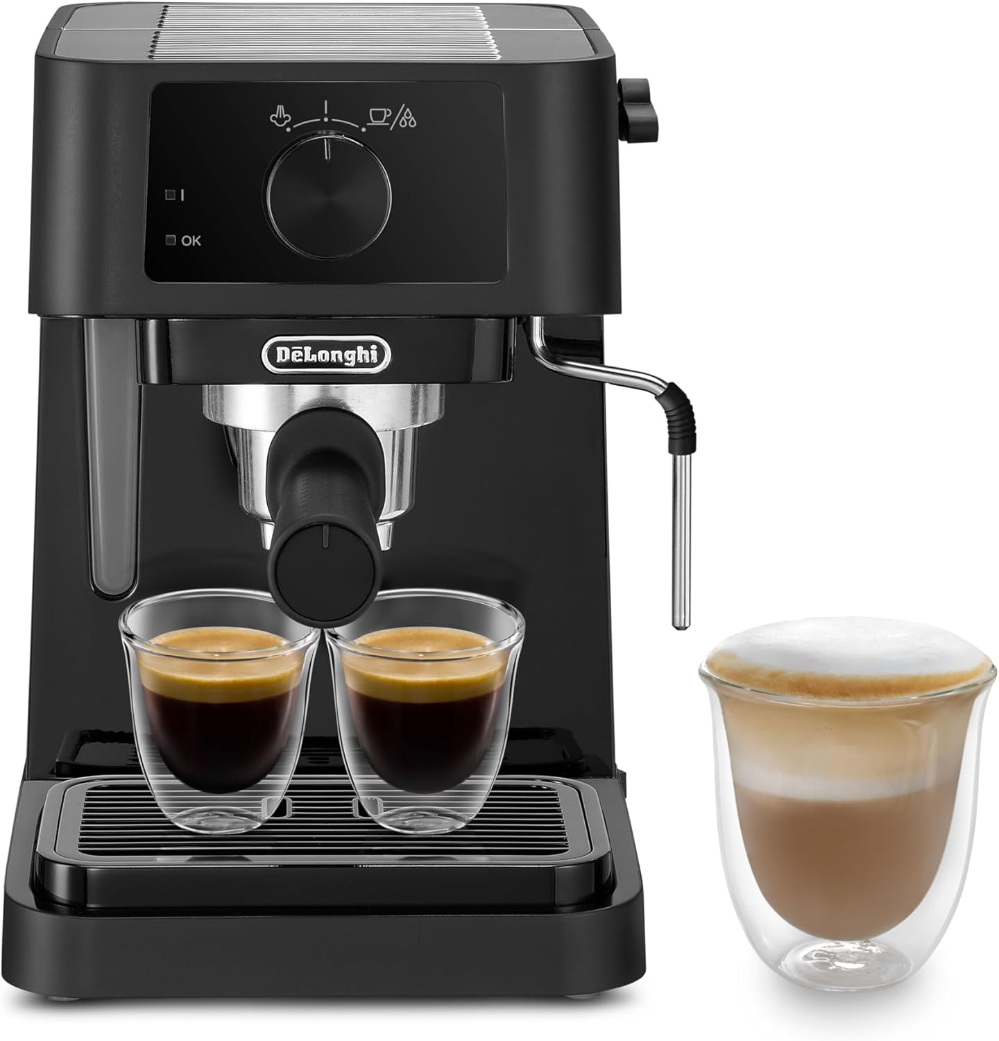 Stilosa EC 230.BK Siebträgermaschine mit Milchaufschäumer, Schwarz
