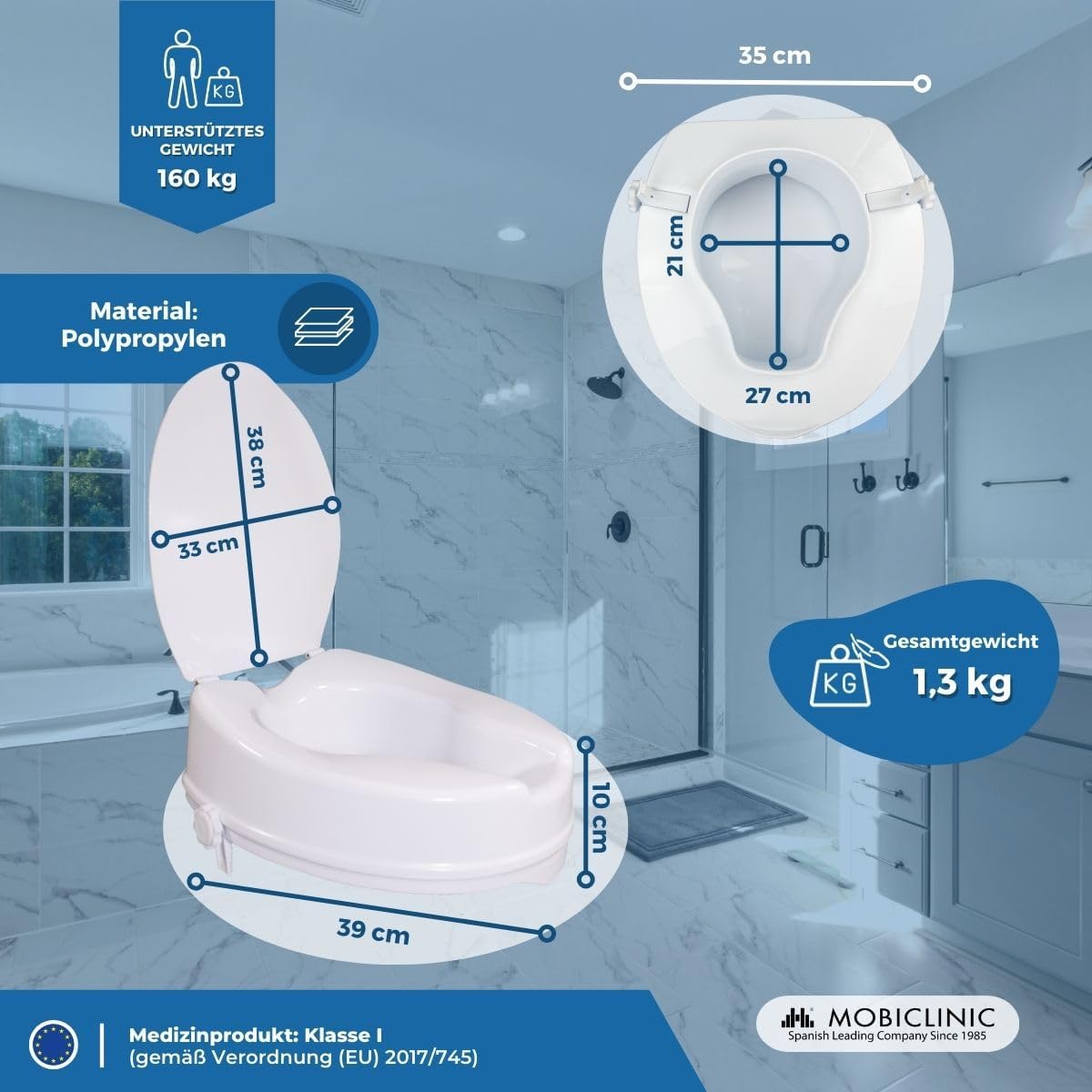Titán Toilettensitzerhöhung mit Deckel (10 cm)