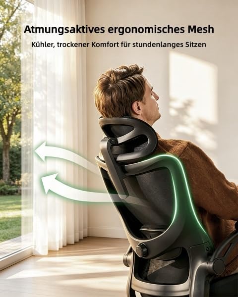 Ergonomischer Bürostuhl mit verstellbarer Lendenwirbelstütze, Dunkel