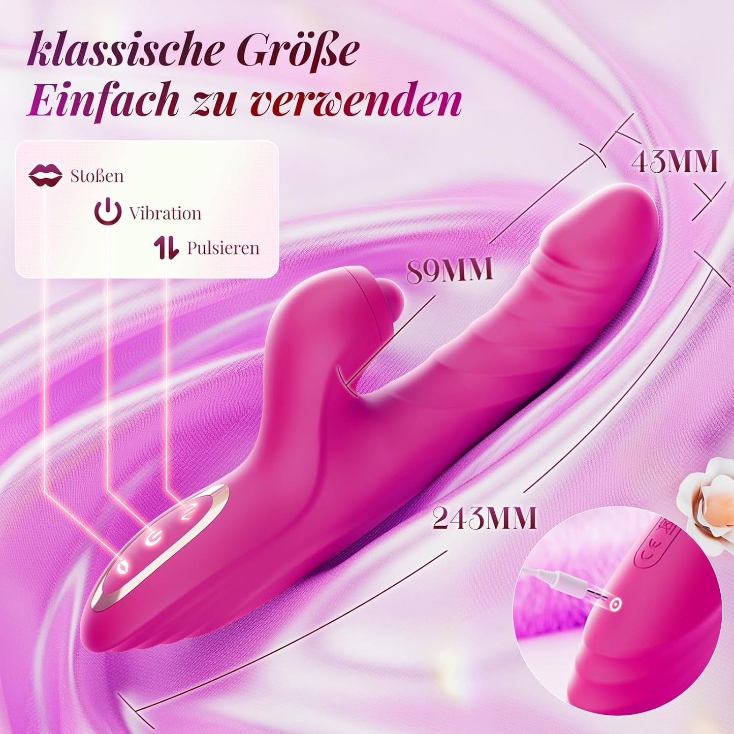Rabbit Vibrator mit Stoss- und Saugfunktion, Rose